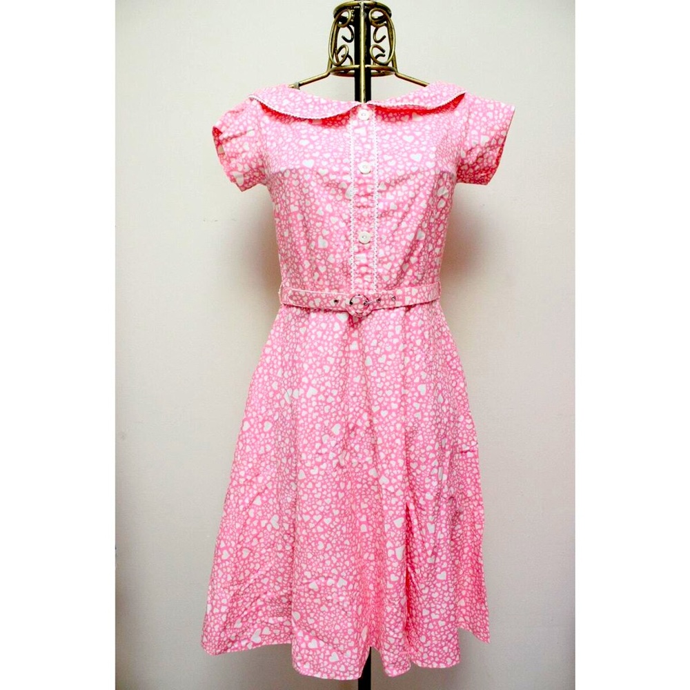 RARE Bernie Dexter Pink Heart Valentine Peter Pan Collar Pinup ModCloth Dress